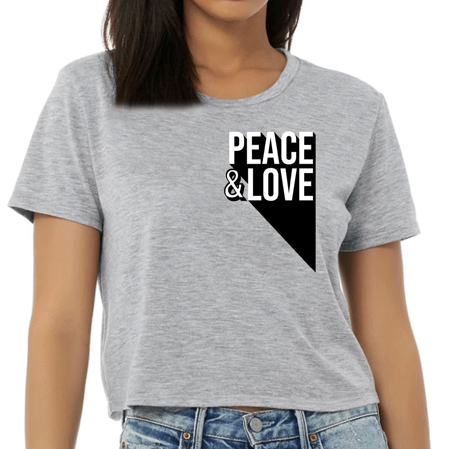 Womens Cropped Graphic T-shirt - Peace and Love Print-3
