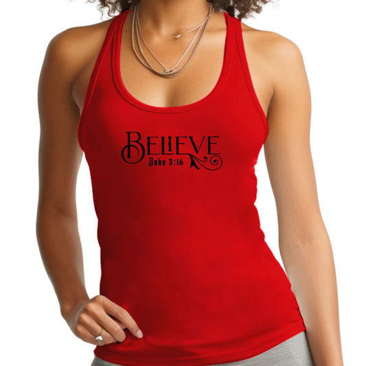 Womens Fitness Tank Top Graphic T-shirt - Believe John 3:16 Black-1