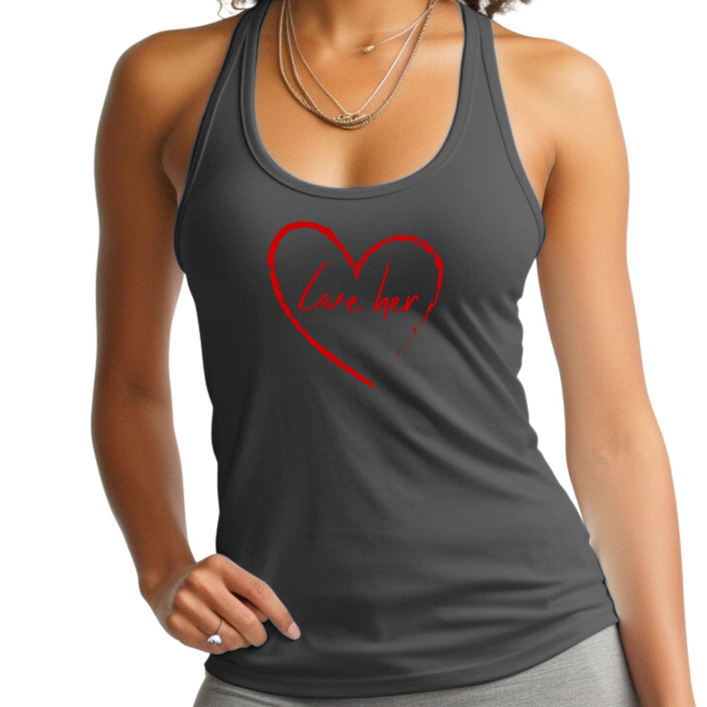 Womens Fitness Tank Top Graphic T-shirt - Say it Soul Love Her - Red-3