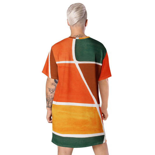 Womens Graphic T-shirt Dress - Orange Green Boho Pattern-1
