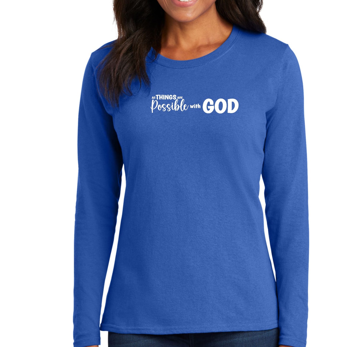 Womens Long Sleeve Graphic T-shirt - All Things are Possible with God-3