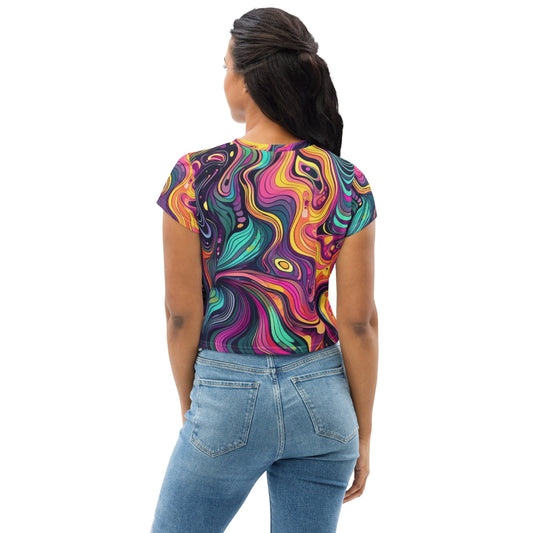 Womens Stretch Fit Crop Tee T-shirt - Vibrant Psychedelic Kaleidoscope Boho-1