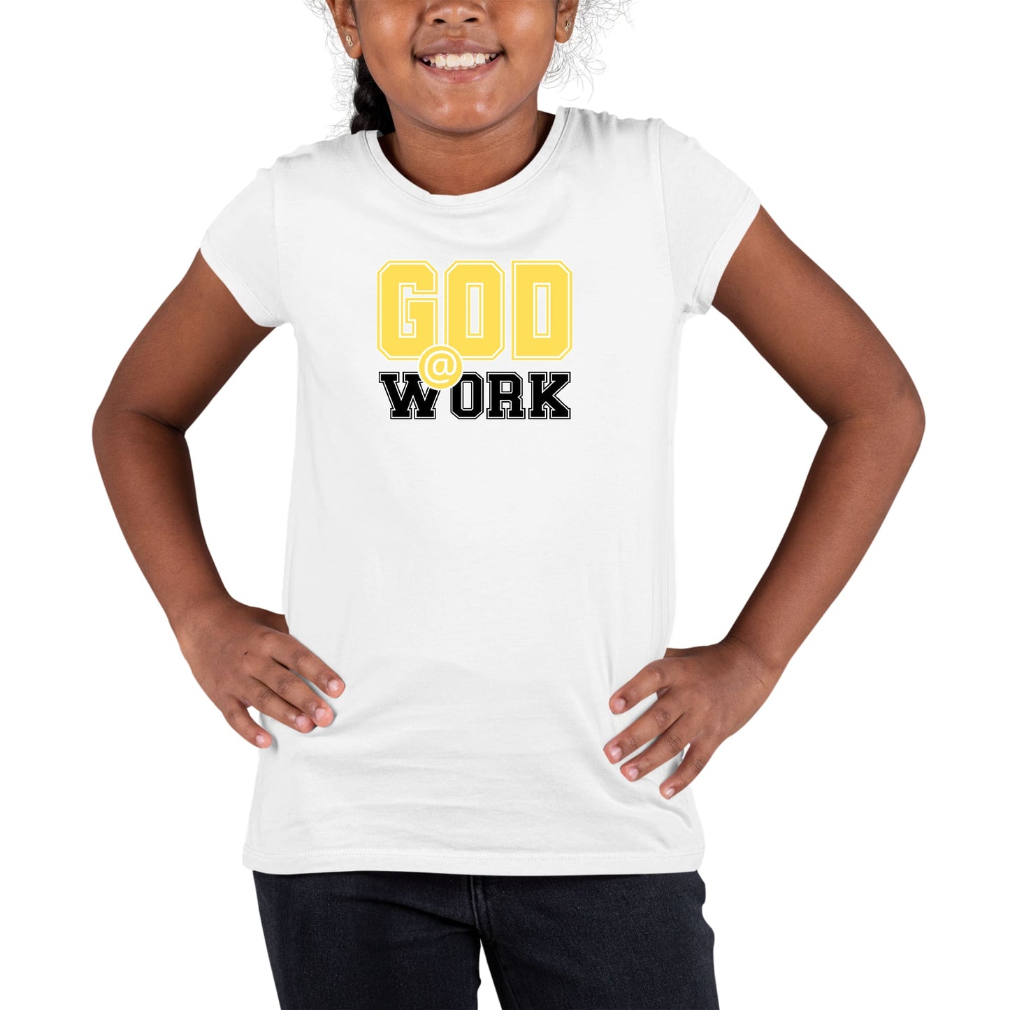 Youth Short Sleeve Graphic T-shirt God @ Work Yellow and Black Print-7