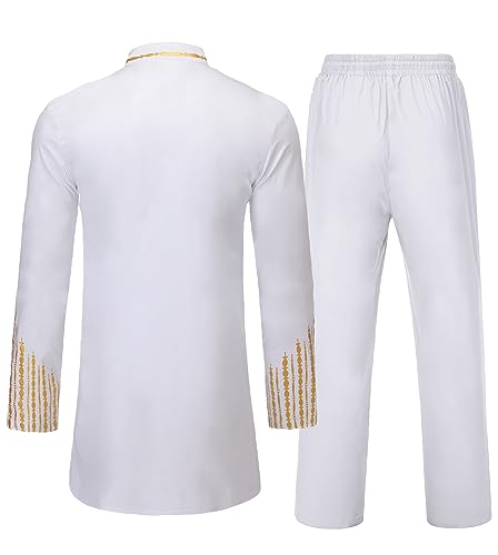 Daupanzees Men's 2 Piece Outfit Long Sleeve Button up Shirt and Pants Traditional Ethnic Suit