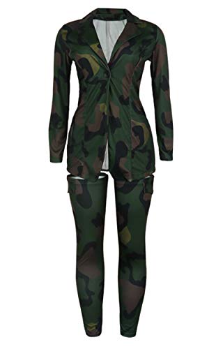 Womens Sexy Clubwear Camo Printed Blazer Coat with Long Socks Bodycon 2 Piece Sets Plus Size