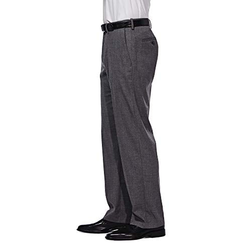 Haggar Men's J.m Premium Performance Stretch Stria 2-Button Suit Separate Coat, Dark Heather Grey, 46R with Plain Front Suit Separate Pant, Dark Heather Grey, 38Wx29L