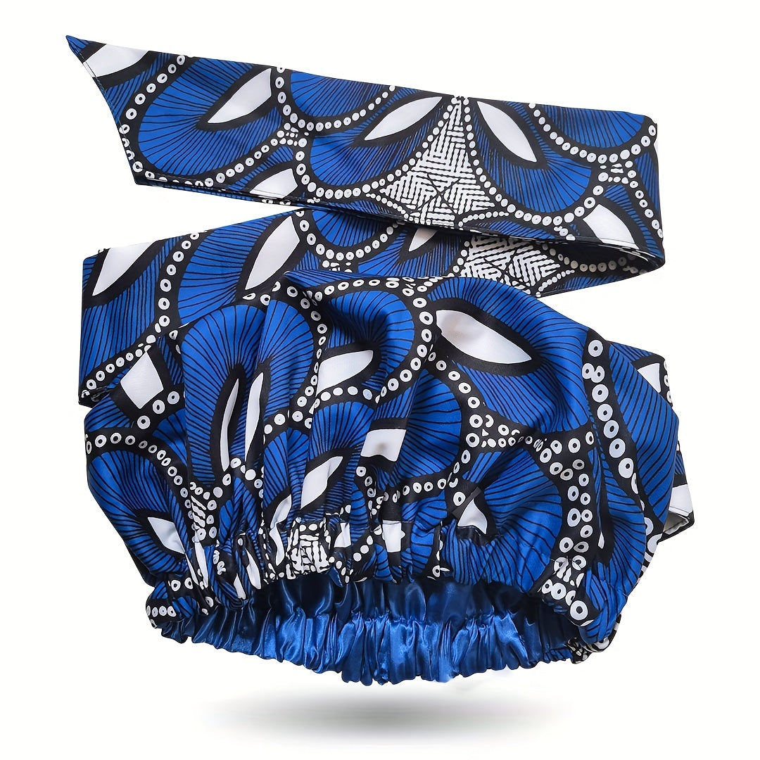 Boho Geometric Print Turban Hat Satin-Lined Head Wraps Vintage Lace Up Headscarf Beanies Bandanas For Women