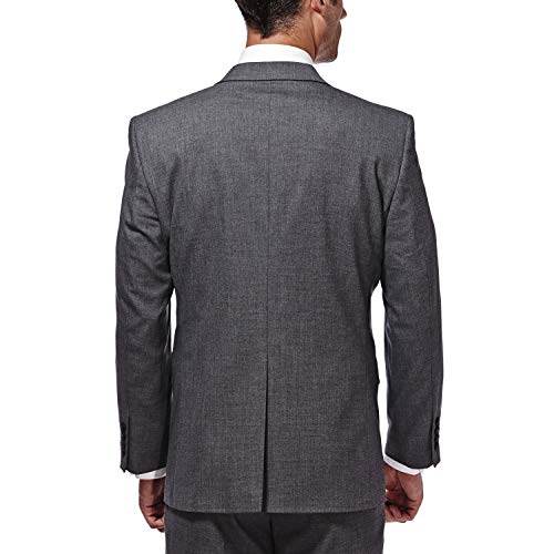 Haggar Men's J.m Premium Performance Stretch Stria 2-Button Suit Separate Coat, Dark Heather Grey, 46R with Plain Front Suit Separate Pant, Dark Heather Grey, 38Wx29L