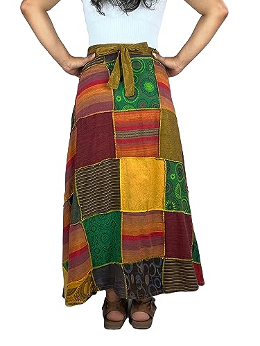 Agan Traders 411 WS Women's Hippie Wrap Boho Patch Skirt (XXL, Orange Multi 5)