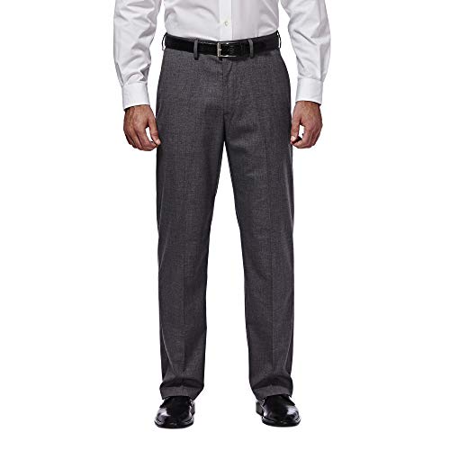 Haggar Men's J.m Premium Performance Stretch Stria 2-Button Suit Separate Coat, Dark Heather Grey, 46R with Plain Front Suit Separate Pant, Dark Heather Grey, 38Wx29L