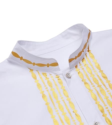 Daupanzees Men's 2 Piece Outfit Long Sleeve Button up Shirt and Pants Traditional Ethnic Suit