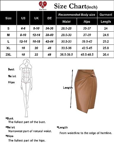 Kate Kasin Women Faux Leather Pencil Skirt Wrap Knot Knee Length Pencil Skirt Business Bodycon Skirt Army Green-Leather XL