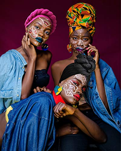 Ankara African Print Soft Headwraps Headband Long Hair Head Wrap Scarf Turban Tie Jersey Knit African head wraps (Green, Black and Orange)