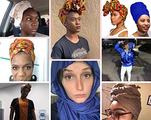 Ankara African Print Soft Headwraps Headband Long Hair Head Wrap Scarf Turban Tie Jersey Knit African head wraps (Green, Black and Orange)