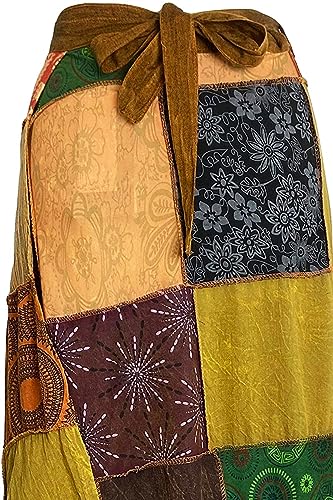 Agan Traders 411 WS Women's Hippie Wrap Boho Patch Skirt (XXL, Orange Multi 5)