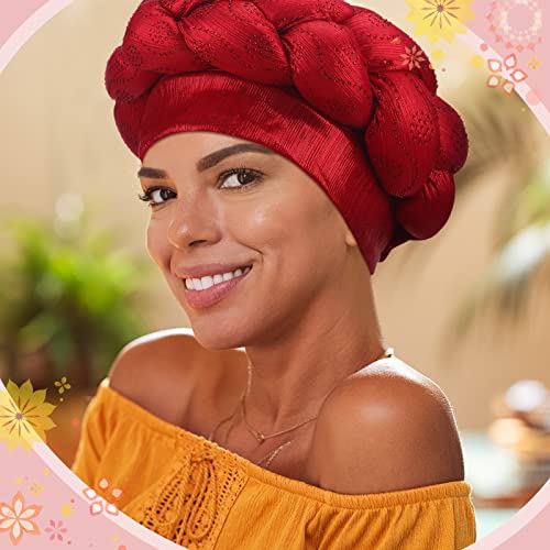 African Head Wraps for Black Women Pre Tied African Braid Turban Beanie Cap Stretchy Crystals Sequin Twisted Head Turbans for Women and Girls, 3 Colors