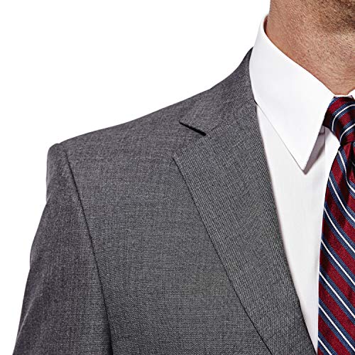 Haggar Men's J.m Premium Performance Stretch Stria 2-Button Suit Separate Coat, Dark Heather Grey, 46R with Plain Front Suit Separate Pant, Dark Heather Grey, 38Wx29L