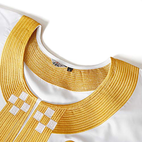 HD African Clothing Gold Embroidery Dashiki White Kaftan Pants Set for Men XL