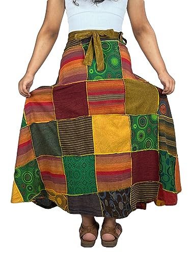 Agan Traders 411 WS Women's Hippie Wrap Boho Patch Skirt (XXL, Orange Multi 5)