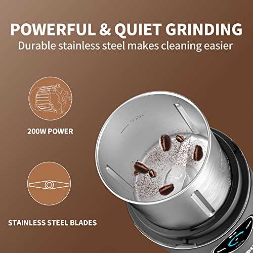Cordless Coffee Grinder Electric, USB Rechargeable 200W Spice Grinder with 304 Stainless Steel Blade and Removable Bowl, Portable Coffee Grinder for Spices and Seeds, 2.5oz/12 Cups - Gray