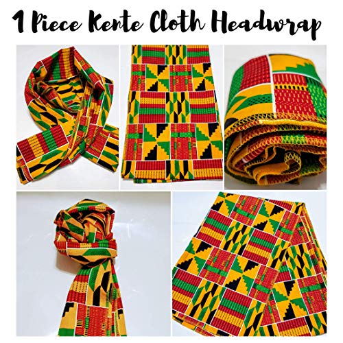 Ankara African Print Soft Headwraps Headband Long Hair Head Wrap Scarf Turban Tie Jersey Knit African head wraps (Green, Black and Orange)