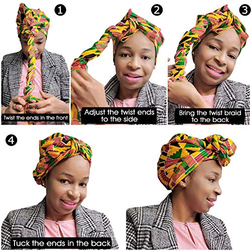 Ankara African Print Soft Headwraps Headband Long Hair Head Wrap Scarf Turban Tie Jersey Knit African head wraps (Green, Black and Orange)