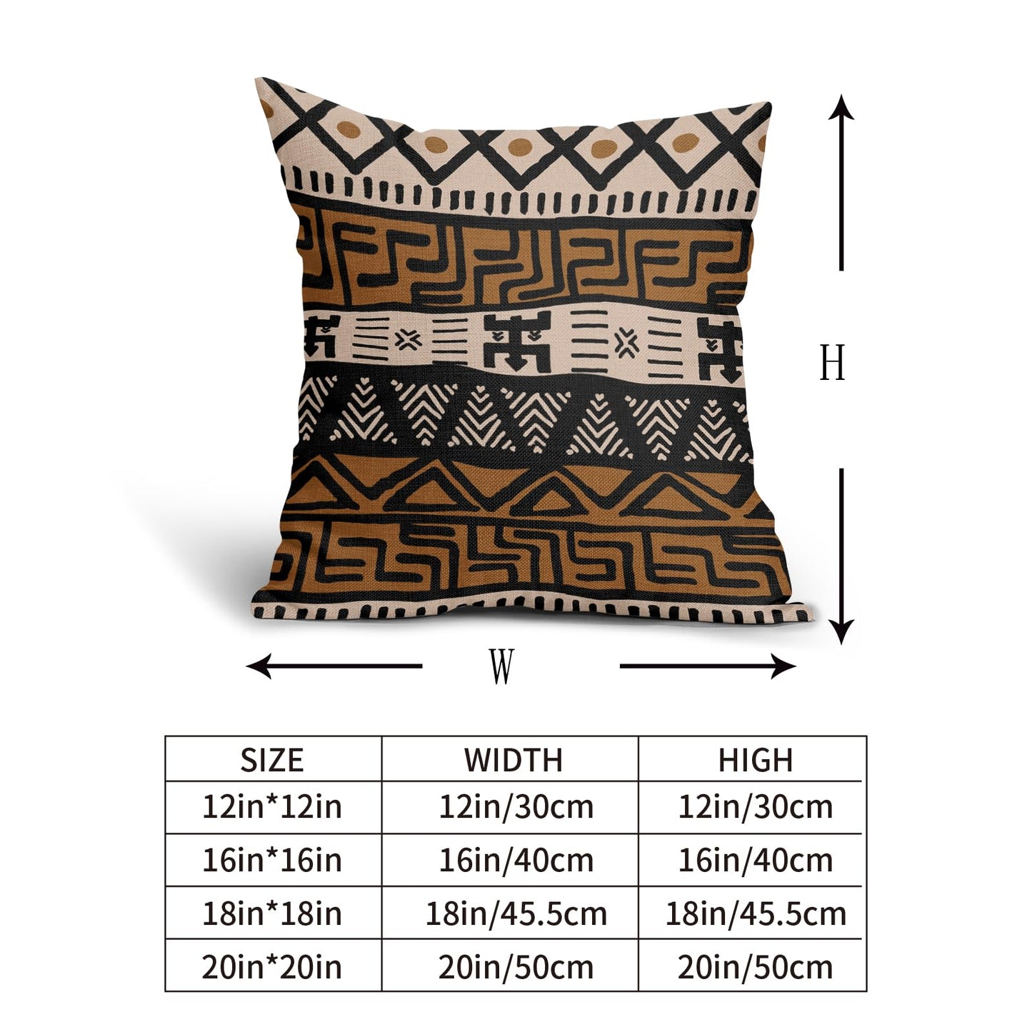 Sivirary African Print Pillow Covers 18x18 Inch Set of 2, Brown Black Ethnic Style Boho Decorative Throw Pillow Cases Modern Cushion Covers Bohemian Decoration Gift Farmhouse Sofa Couch Bed Decor