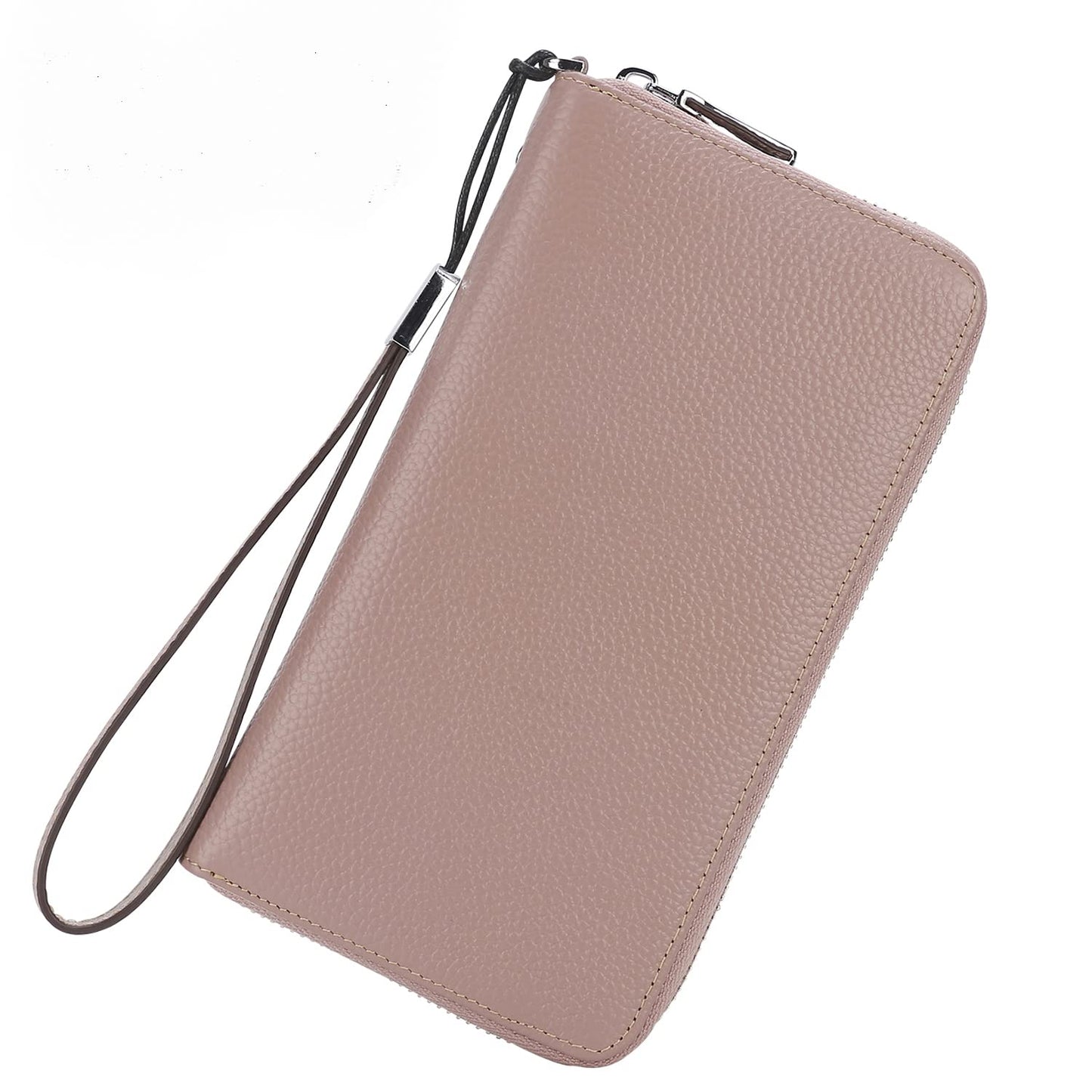 Lavemi Women's RFID Blocking 100% Leather Large Capacity Zip Around Wallet Phone Holder Clutch Travel Purse Wristlet(Large Size Nude)
