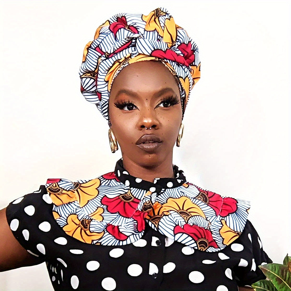 Boho Geometric Print Turban Hat Satin-Lined Head Wraps Vintage Lace Up Headscarf Beanies Bandanas For Women
