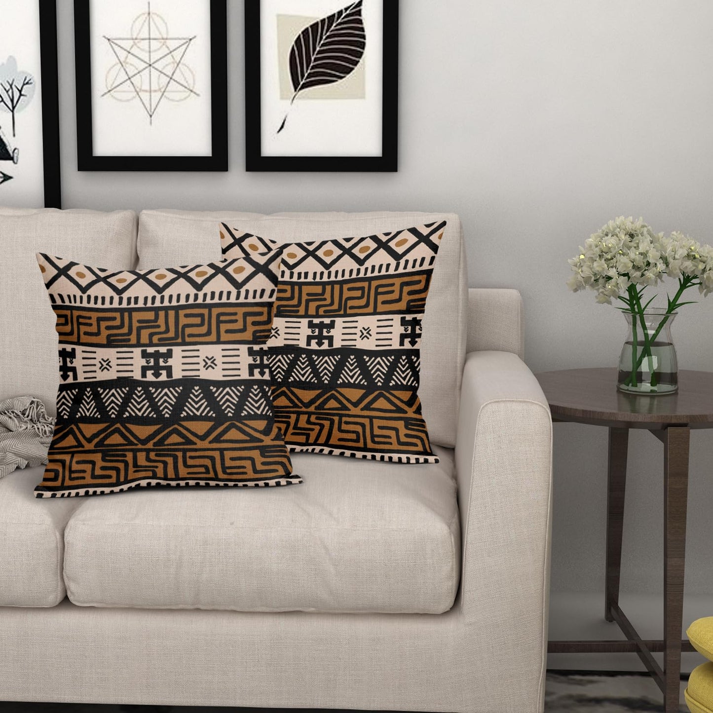 Sivirary African Print Pillow Covers 18x18 Inch Set of 2, Brown Black Ethnic Style Boho Decorative Throw Pillow Cases Modern Cushion Covers Bohemian Decoration Gift Farmhouse Sofa Couch Bed Decor