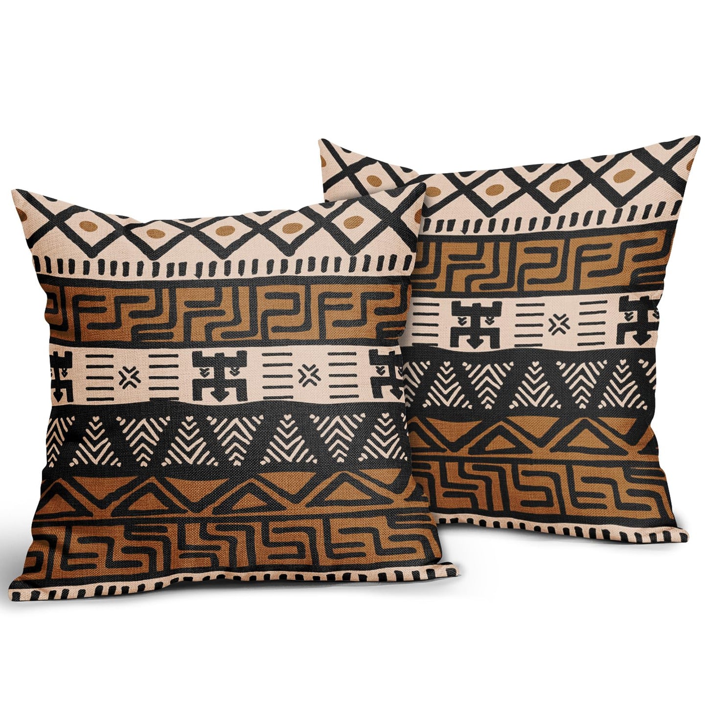 Sivirary African Print Pillow Covers 18x18 Inch Set of 2, Brown Black Ethnic Style Boho Decorative Throw Pillow Cases Modern Cushion Covers Bohemian Decoration Gift Farmhouse Sofa Couch Bed Decor