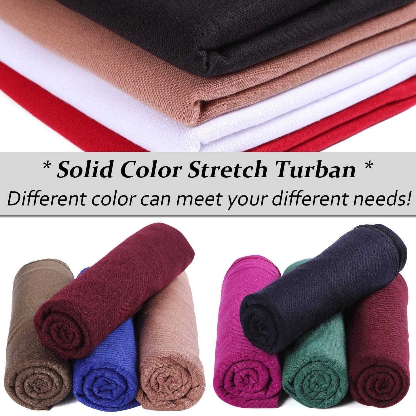 XTREND 4 Pieces Stretch Jersey Head Wrap Knit Turban Urban Hairband Scarf Fashion Headband Solid Color Breathable Ultra Soft Extra Long Head Band Tie for Women (Black, Army Green, Turmeric, Orange)