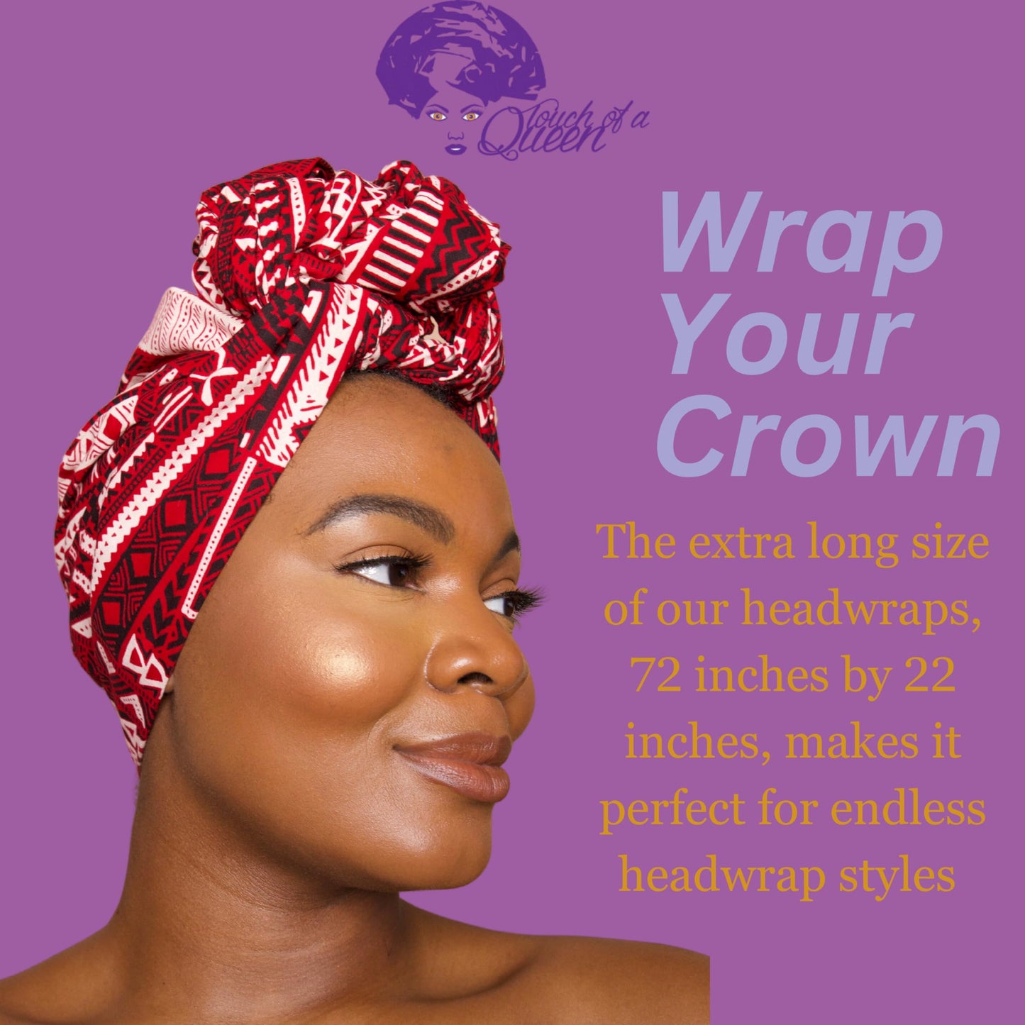 Touch of a Queen Kente Red African Print Pattern Head Wrap for Black Women Scarf Headband Turban Stole Headwrap for Women (Morayo Red Kente Ankara Head dress)