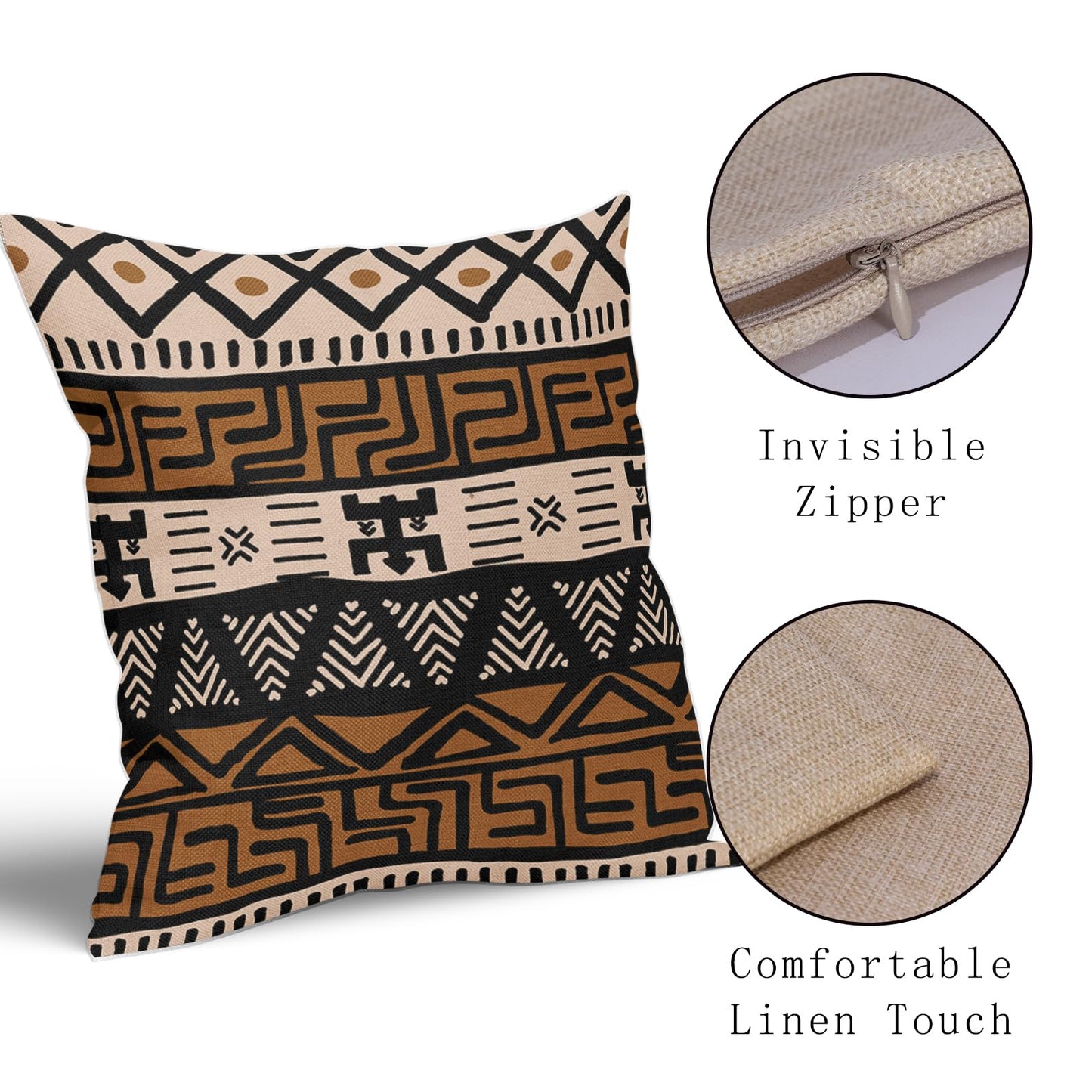 Sivirary African Print Pillow Covers 18x18 Inch Set of 2, Brown Black Ethnic Style Boho Decorative Throw Pillow Cases Modern Cushion Covers Bohemian Decoration Gift Farmhouse Sofa Couch Bed Decor
