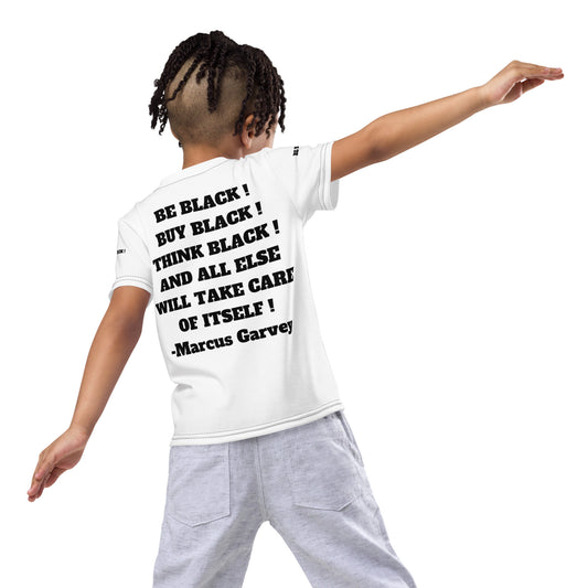 BE BLACK, THINK BLACK, BUY BLACK Kids Crew Neck T-Shirt by SobG Designs