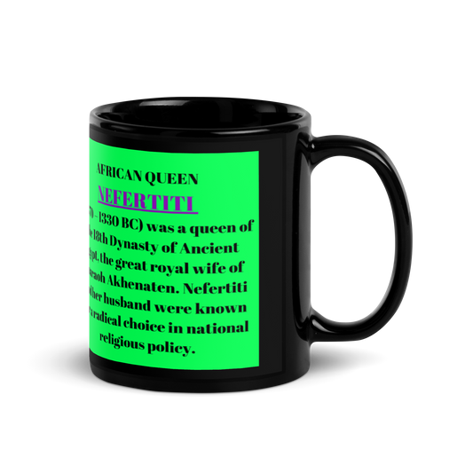 AFRICAN QUEEN : NEFERTITI Black Glossy Mug by SobG Designs