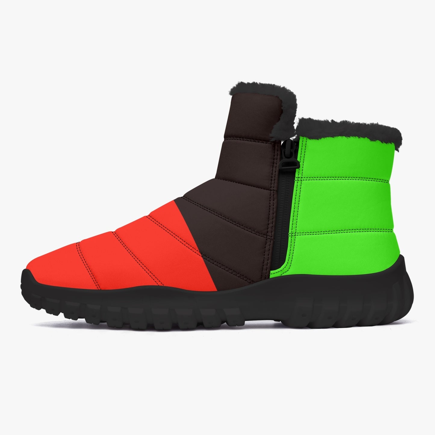 THE RED, THE BLACK, THE GREEN 446. Cotton-pad Fur Zipper Up Boots by SobG Designs