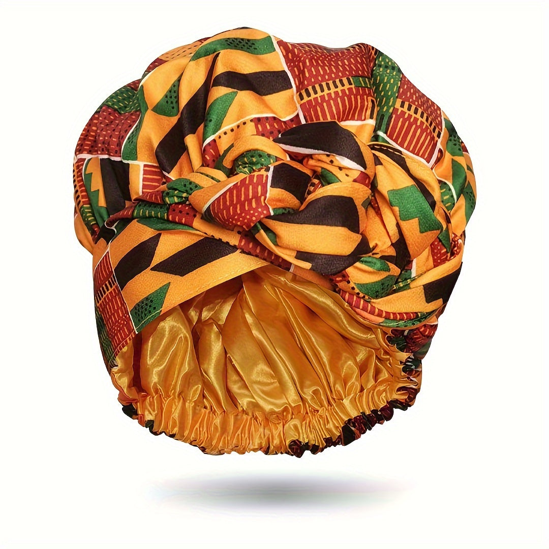 Boho Geometric Print Turban Hat Satin-Lined Head Wraps Vintage Lace Up Headscarf Beanies Bandanas For Women