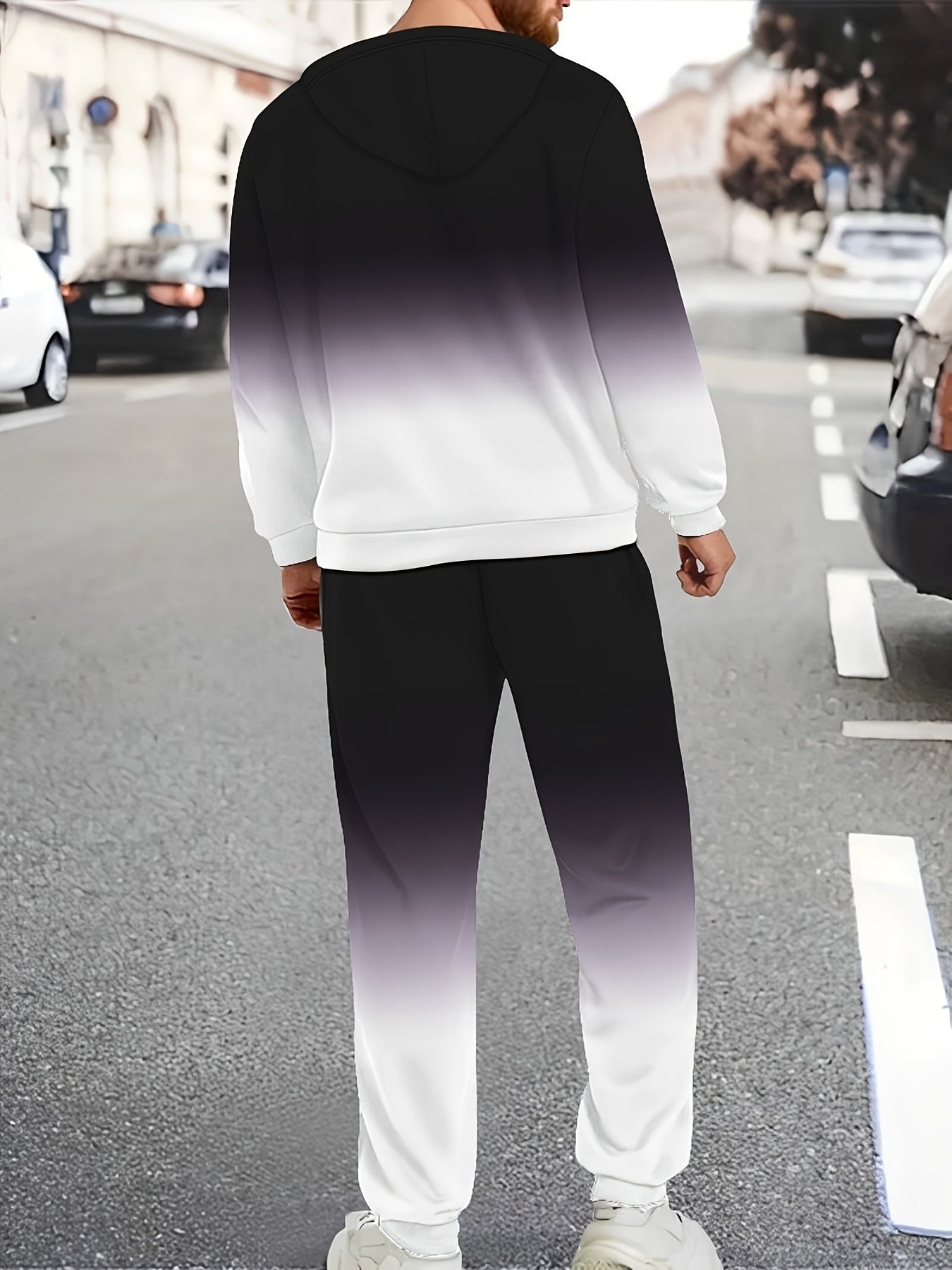 Men's Challenge Print Fashion Color Block Loungewear Set, Hoodie and Sweatpants Set, For Men
