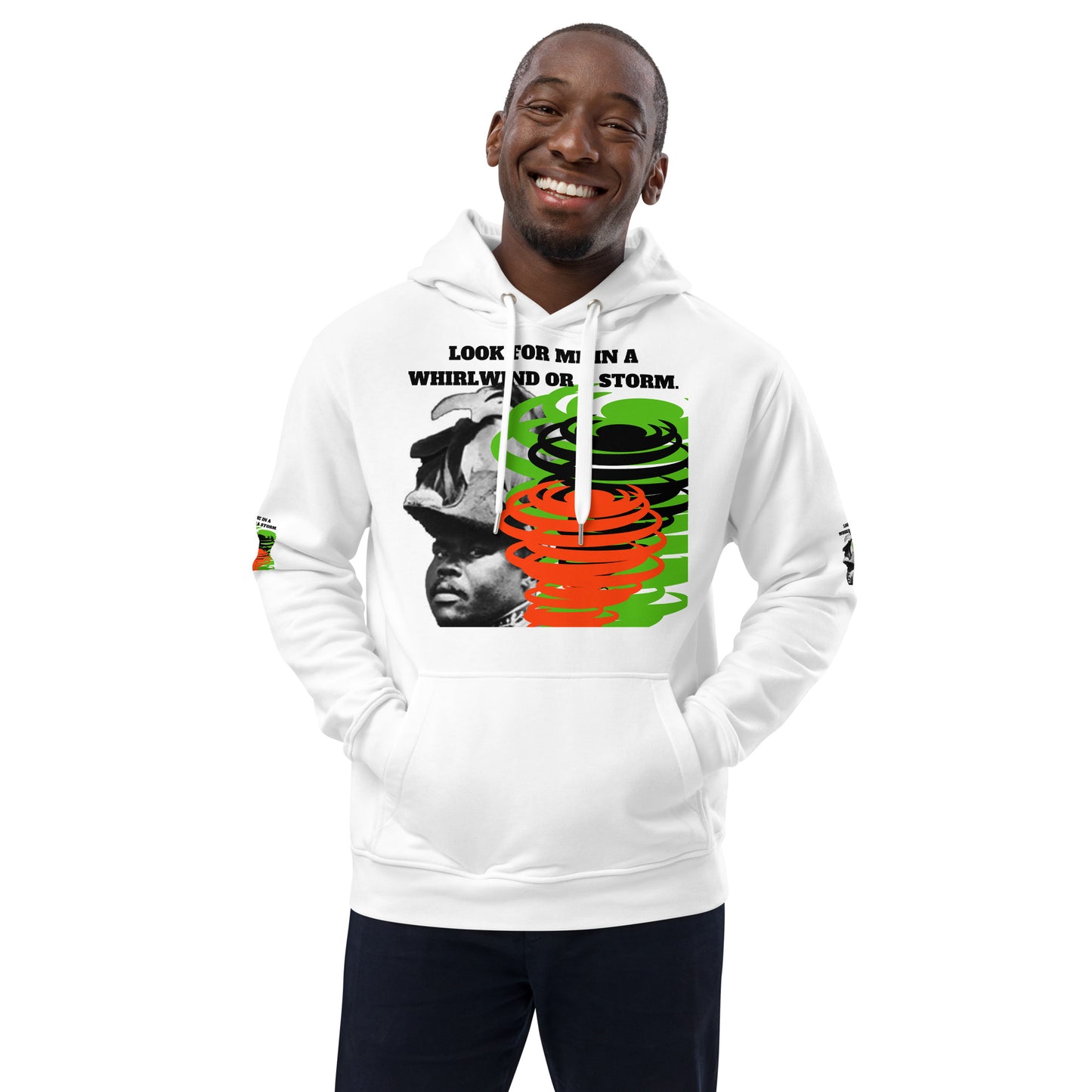 "LOOK FOR ME IN A WHIRLWIND" Premium Eco Hoodie by SobG Designs