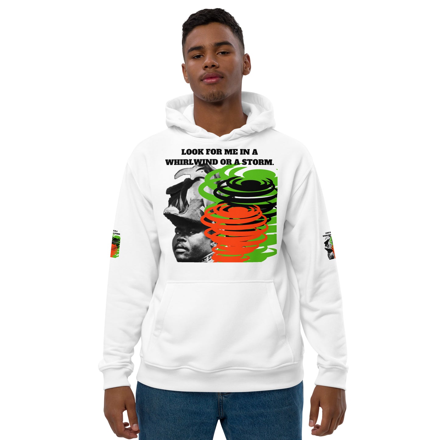 "LOOK FOR ME IN A WHIRLWIND" Premium Eco Hoodie by SobG Designs