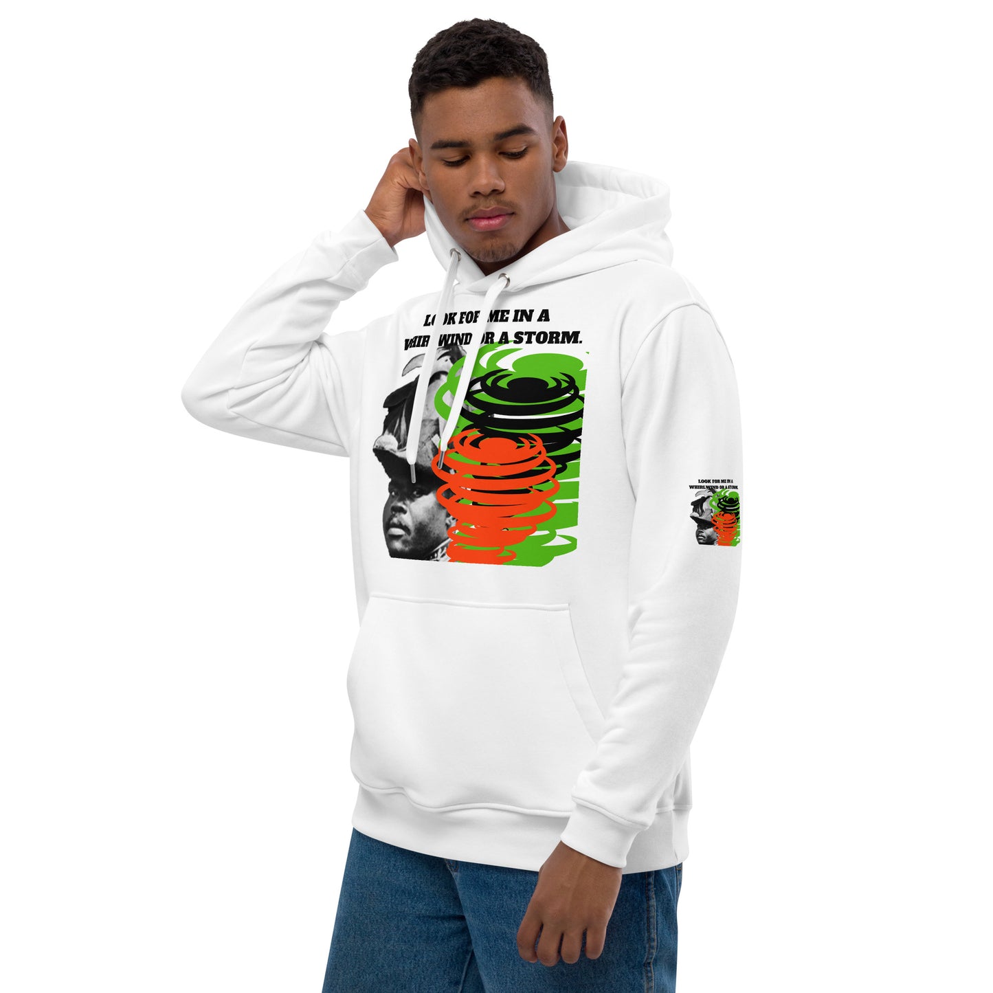 "LOOK FOR ME IN A WHIRLWIND" Premium Eco Hoodie by SobG Designs