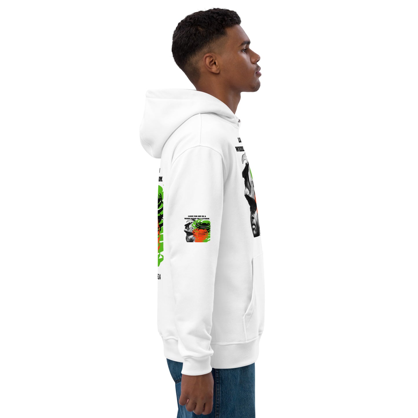 "LOOK FOR ME IN A WHIRLWIND" Premium Eco Hoodie by SobG Designs