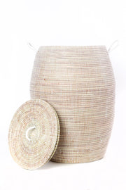 Senegalese Tall White Bongo Hamper Basket Set of (2)
