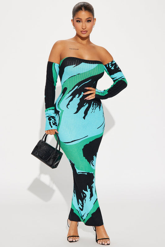 Rosalie Ribbed Maxi Dress - Blue/combo