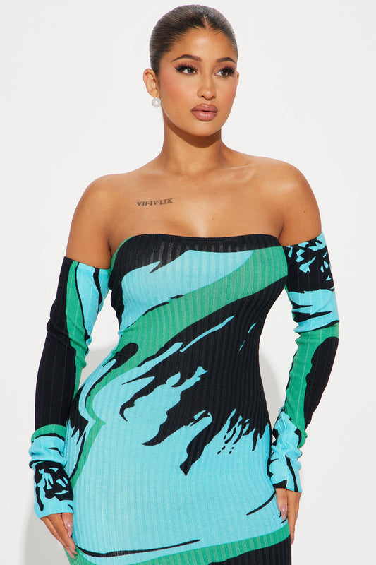 Rosalie Ribbed Maxi Dress - Blue/combo