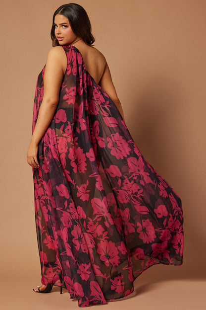 Rosalia Chiffon Kaftan Maxi Dress - Black/Pink