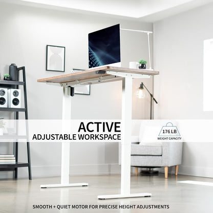 60-Inch Electric Height Adjustable 60 X 24 Inch Stand up Desk, Black Solid One-Piece Table Top, White Frame, Home & Office Furniture Sets, B0 Series, DESK-KIT-W06B-3