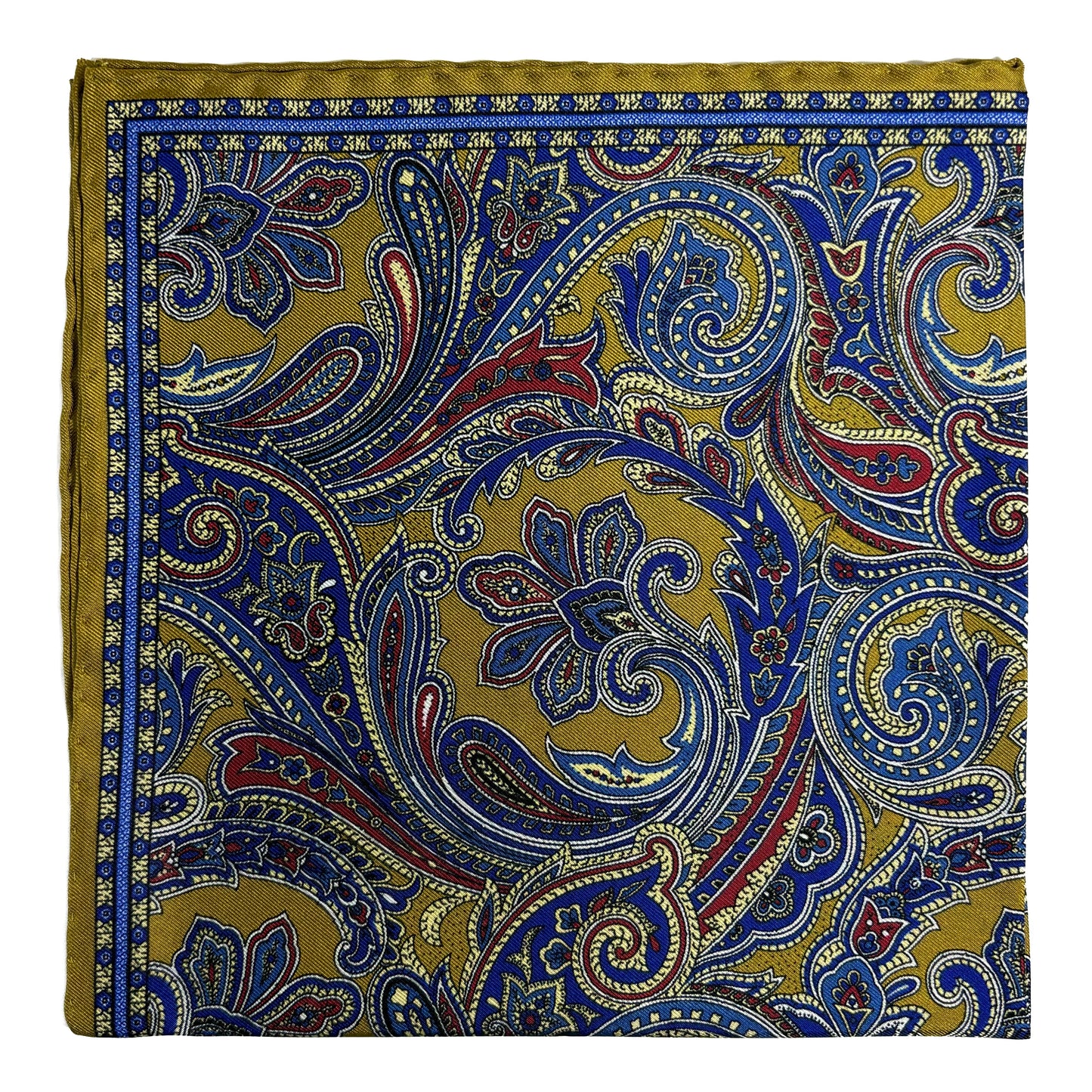 Golden Olive Green Paisley Silk Pocket Square-0
