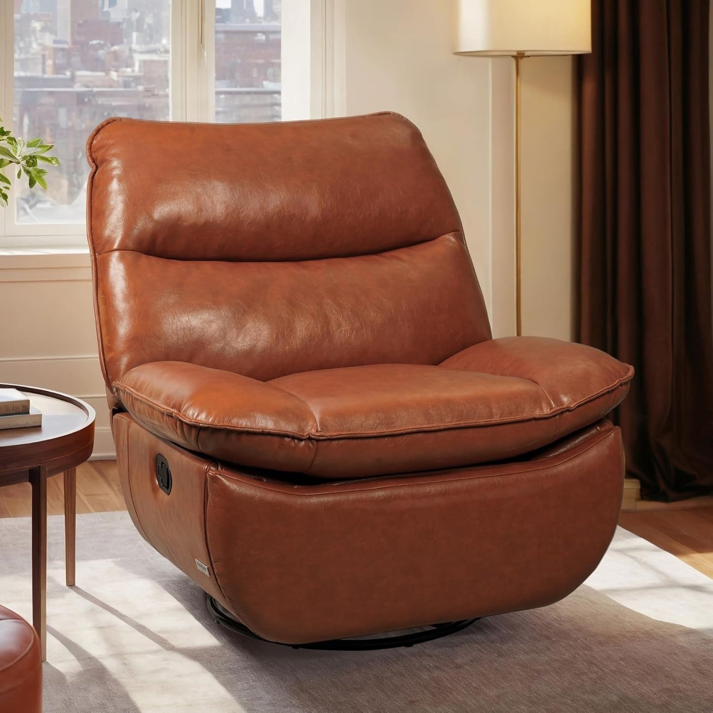 XRC7 Recliner Chair for Adults 350 LBS, Faux Leather Oversized Swivel Rocker Recliner Chair W/Side Pocket, Cross-Legged Armless Recliner Lounge Sofa for Living Room Bedroom, Orange (XC6)-0